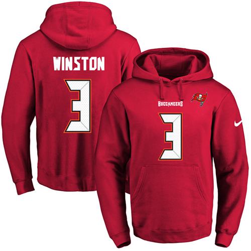 Nike Buccaneers #3 Jameis Winston Red Name & Number Pullover NFL Hoodie